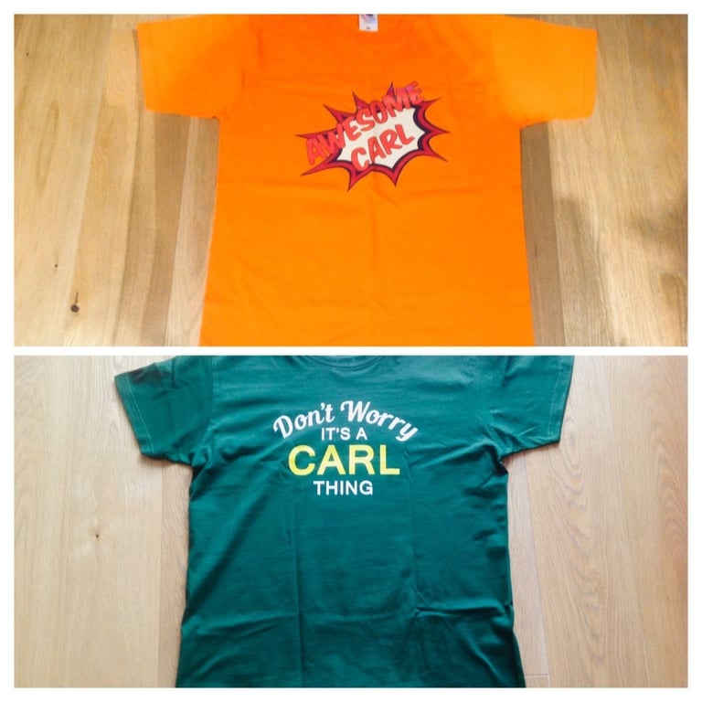image for 2 x NEW Tee-Shirts (M) Orange/Green - Carl (Christmas gift ideas too)