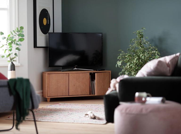 Habitat Grooved Storage 3 Door Corner TV Unit - Light Wood