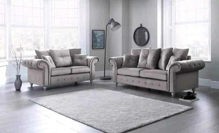 Brand New Chesterfield Merilyn Plush Velvet Fabric L Shape Corner And 3 & 2 Seater Sofa Set