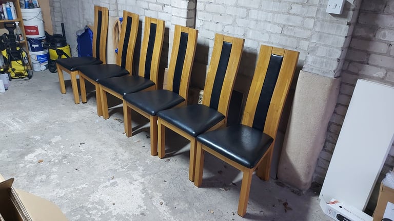 image for Beautiful Solid Wood & Leather Dining Chairs x6