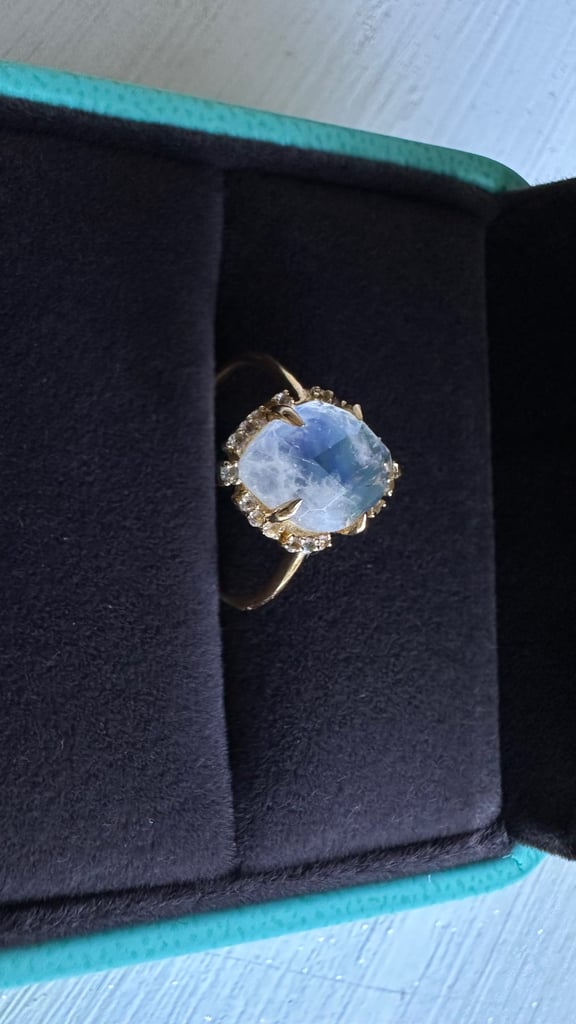 Rainbow Moonstone White Topaz Gold Vermeil ring 