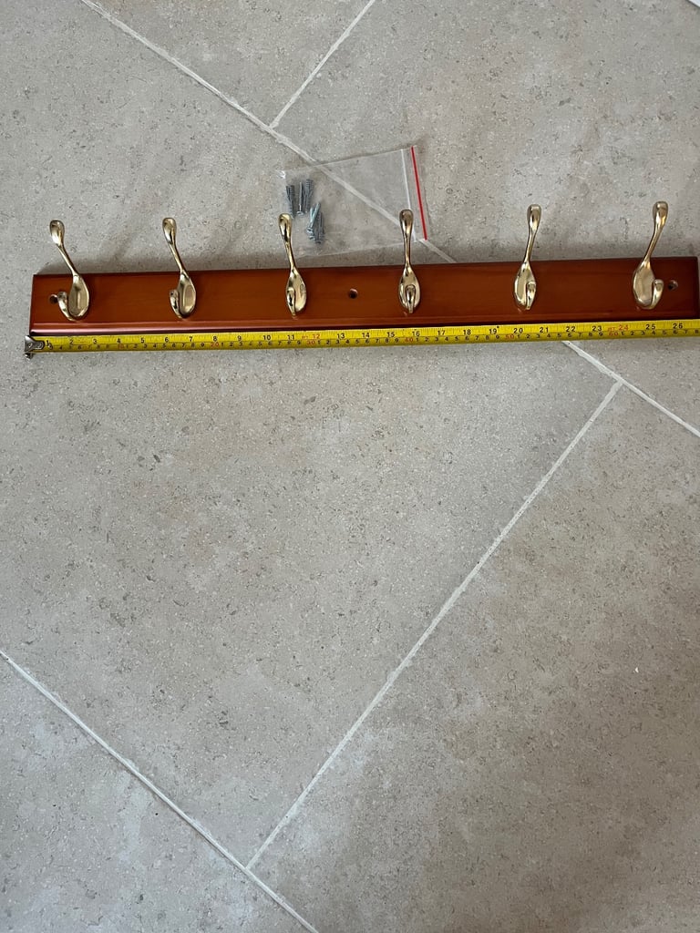 Hat and Coat Hook Rail Brass & Mahogany Effect 