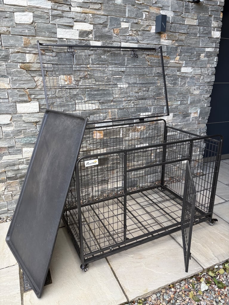 PawHut Metal Dog Cage Kennel Locking Door & Wheels Removable Tray 