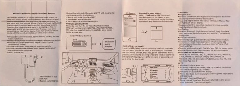 Bluetooth 5.0 aptx-hd adapter for audi mmi 3g ami music interface audi