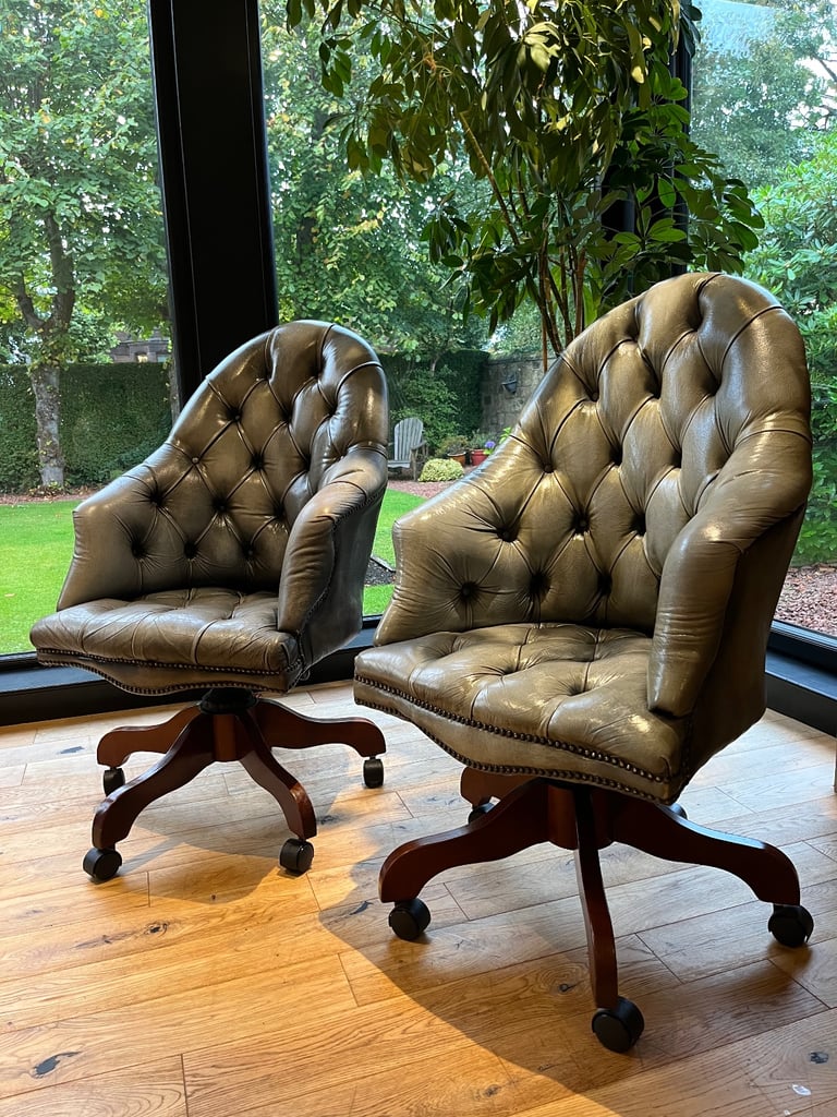 Pair of 2 Vintage Leather Chesterfield Armchairs