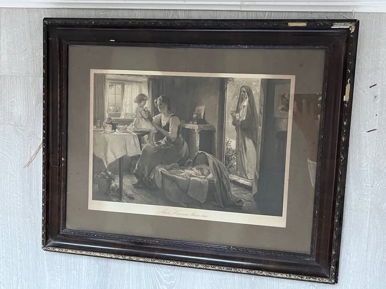 image for Antique Victorian black & white glass covered framed print