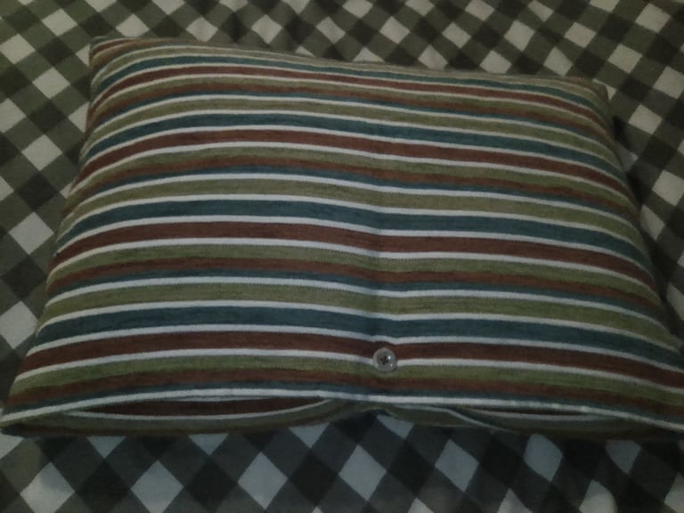 Multicoloured Fabric striped button fastened feather soft pillow