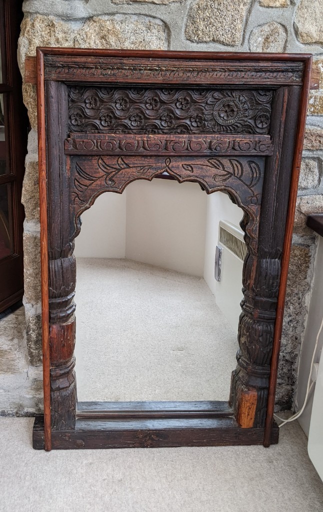 Large Vintage Reclaimed Wooden Framed Eastern Mehrab Arch Style Mirror