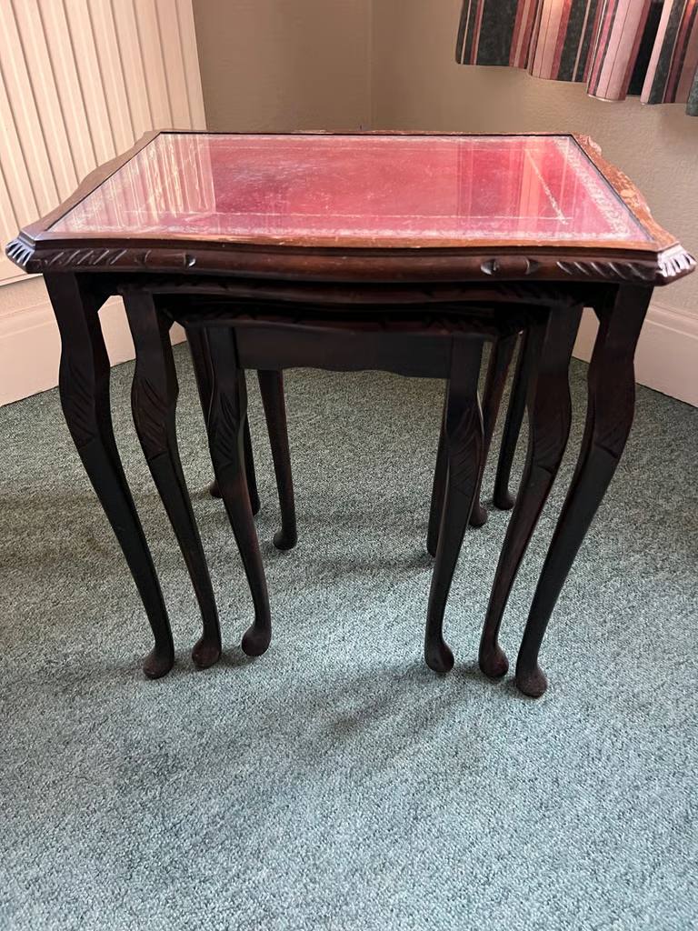 image for Mid century nest of tables, with glass tops