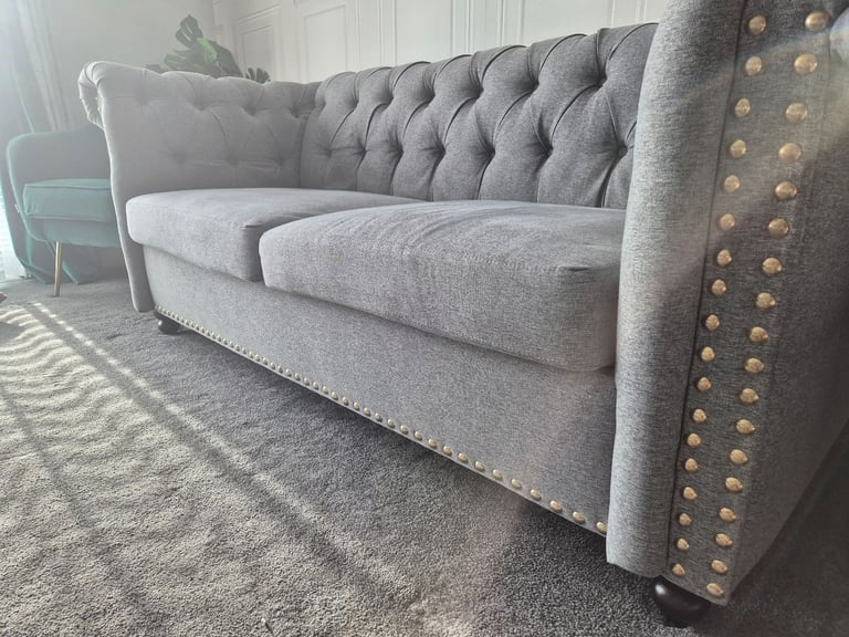 Comfortable Grey Fabric Sofa - Good Condition