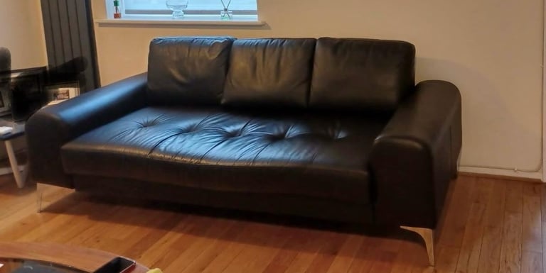 image for Black Italian leather sofa