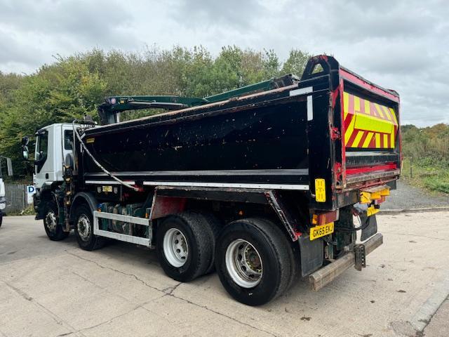 2016 Iveco Trakker 360 E6 8x4 steel tipper sheet weigher HMF 1244 crane & grab