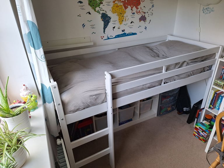 Mid sleeper shorty child bed frame white with kids mattress