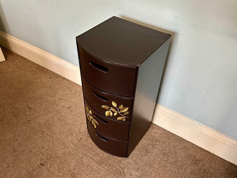 image for 1 Leatherette Bedside with 4 Drawers Pretty Detail  H26in/66cm W12in/31cm D12in 31cm D5