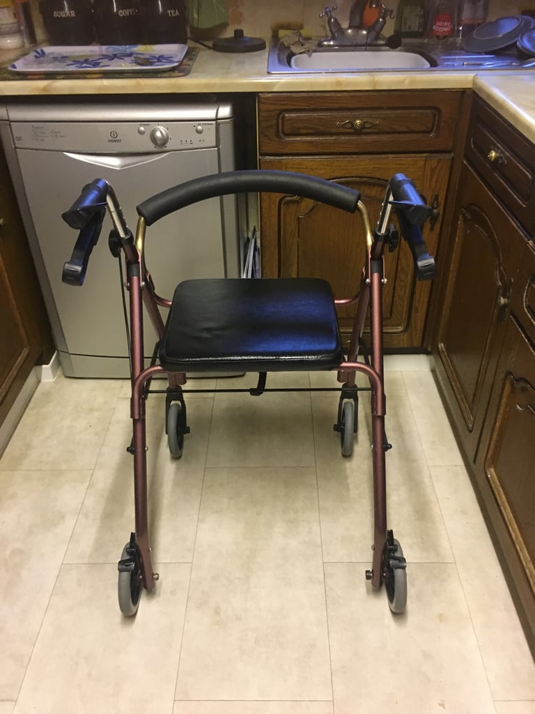 image for Quad walker 4 wheel walking aid ultra lightweight aluminium folding type with seat 