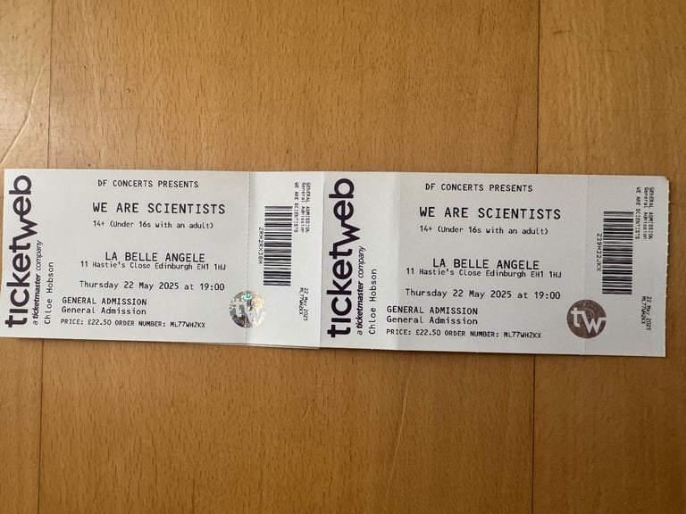 image for 2 x tickets to ‘We Are Scientists’ Edinburgh 22/05, tomorrow!