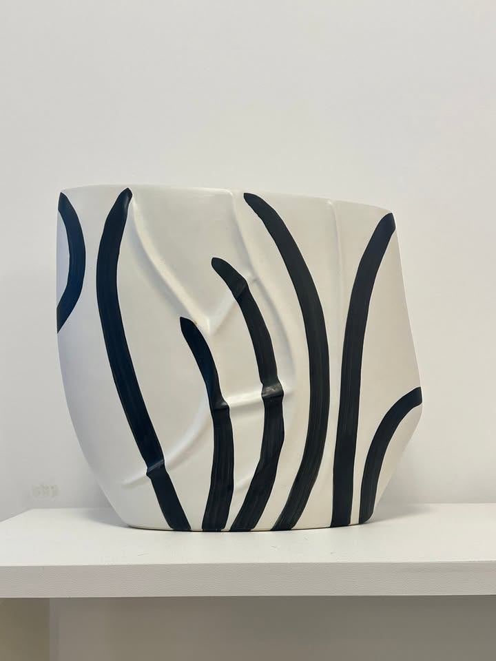 image for Ceramic Reed Vase – Black & White Striped Design