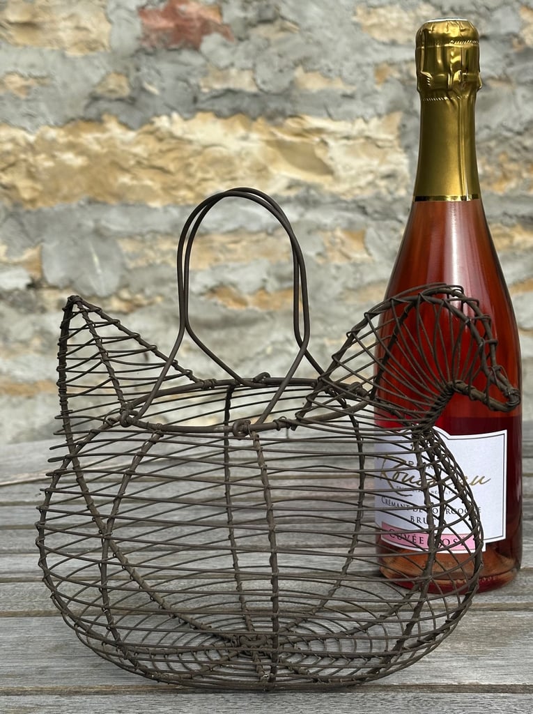 image for VINTAGE FRENCH WIRE CHICKEN EGG BASKET, WIREWORK HEN EGG STORAGE PANIER - 1940s - WILL POST!