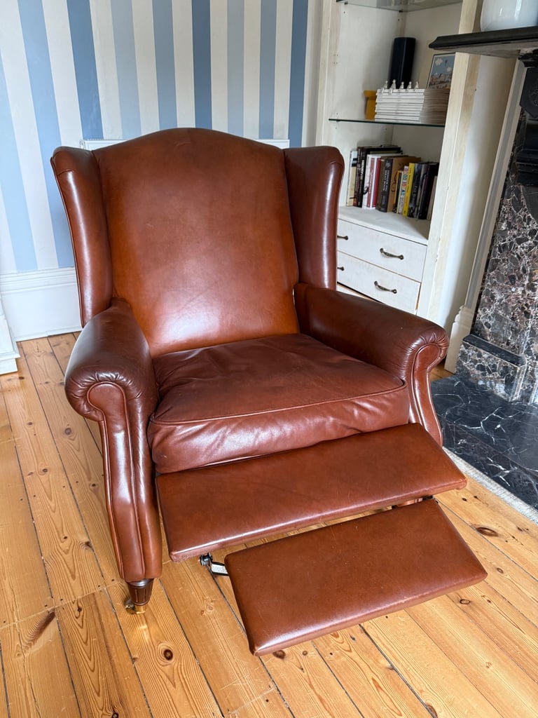 Laura Ashley Southwold leather reclining armchair in Mahogany