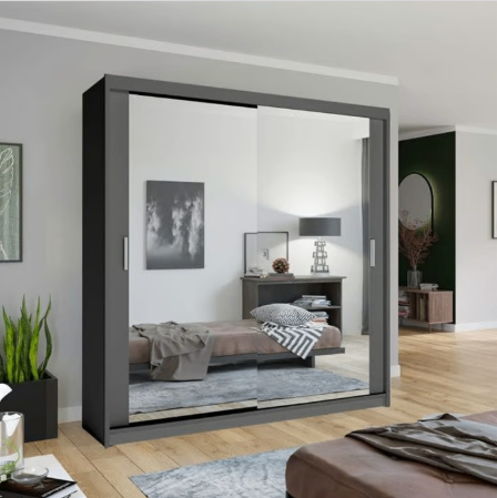 Brand New - Chicago Mirror Sliding Door Wardrobe - Grey - SAME/NEXT DAY DELIVERY
