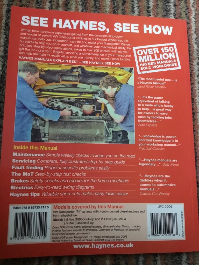 VW TRANSPORT Haynes Manual 1990 to2003