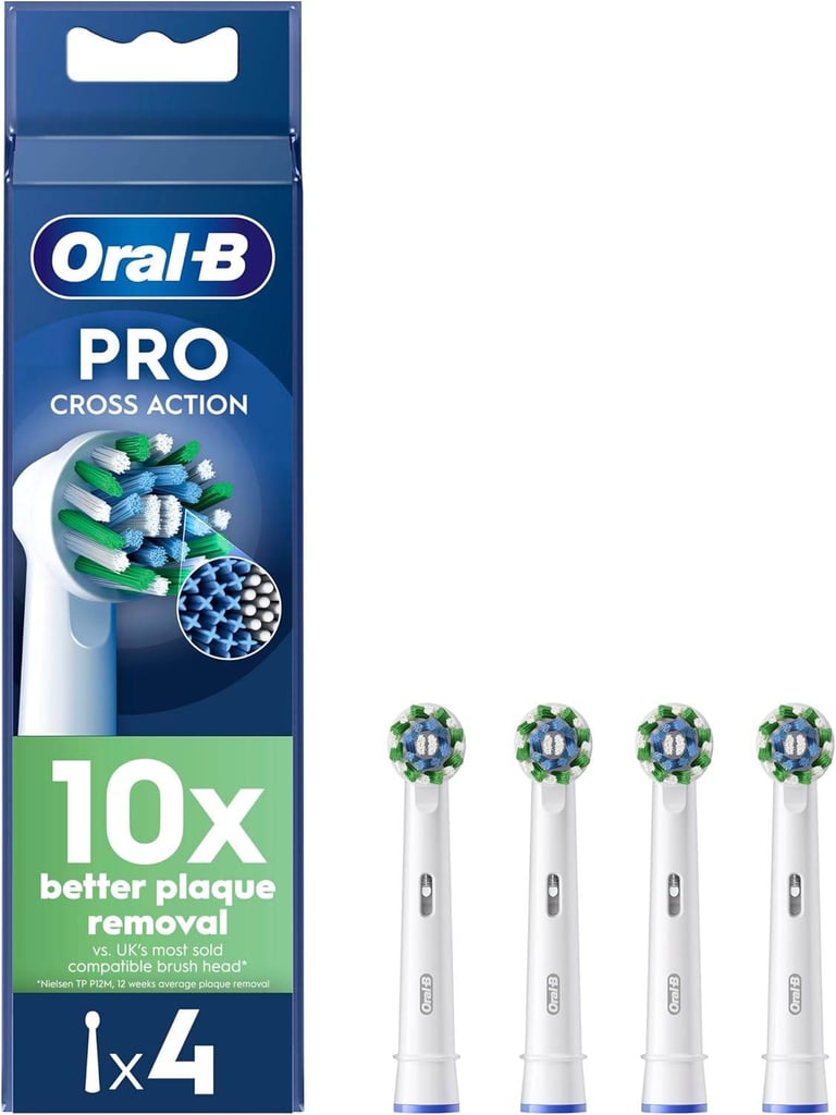 image for ORAL B PRO CROSS ACTION PACK OF 4 REPLACEMENT ELECTRIC TOOTHBRUSH HEADS WHITE