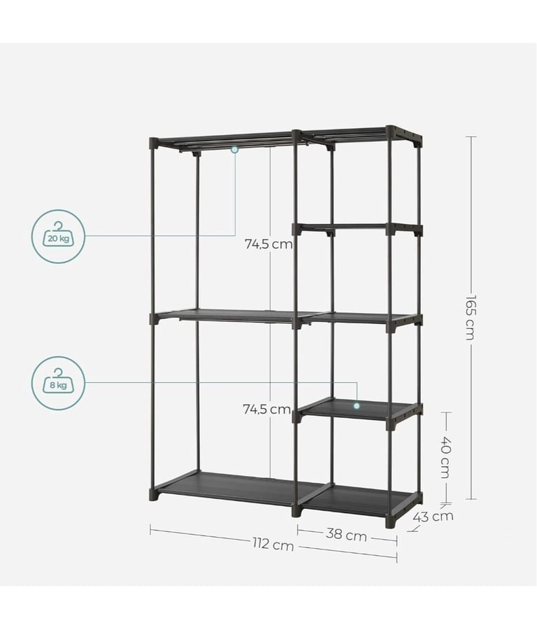 Fabric clothes wardrobe with shelves