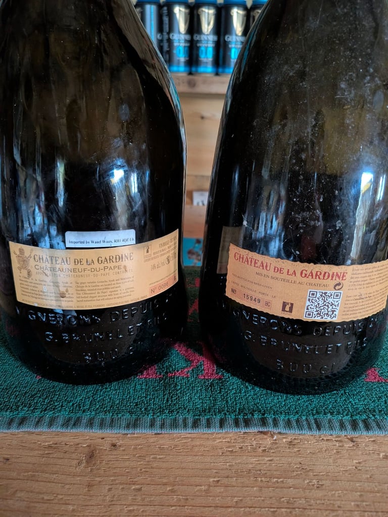Empty Jeroboam (3L) Château de la Gardine Châteauneuf-du-Pape Wine Bottles – Decorative Pair
