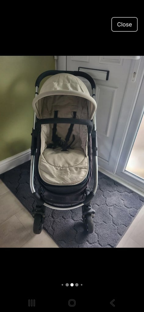 ICandy peach pram, pushchair, with baby carrier car seat, cosy toes, bundle. 