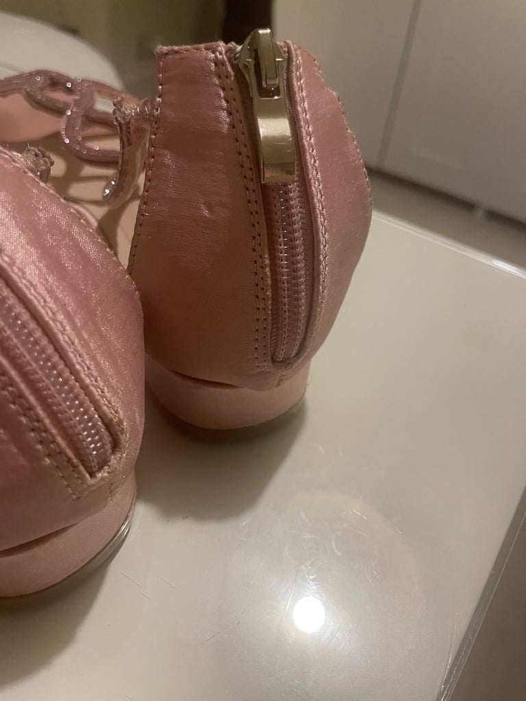 Pink satin diamonte t-strap flat sandal