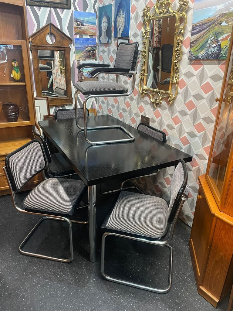 Vintage mid century marcel breuer style table and six chairs 