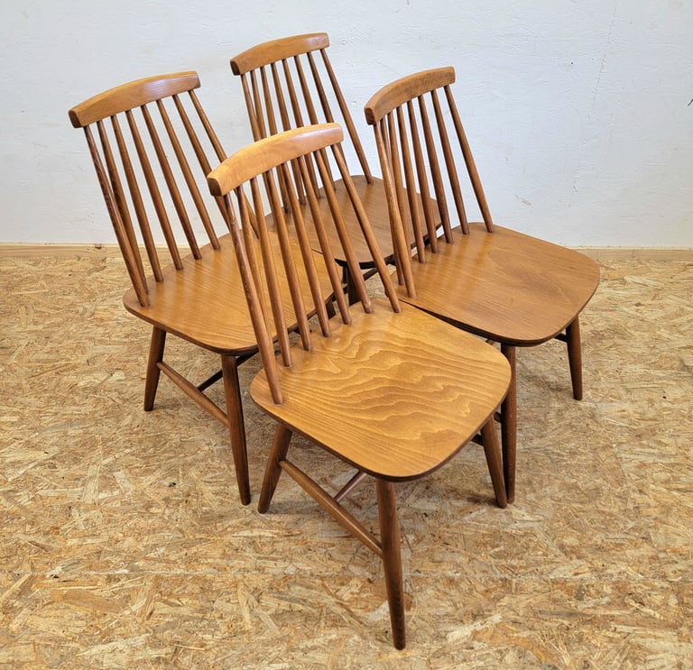 Set 4 x Retro 70s IKEA Tellus Teak Finish Dining Chairs - Mid Century G-Plan Era