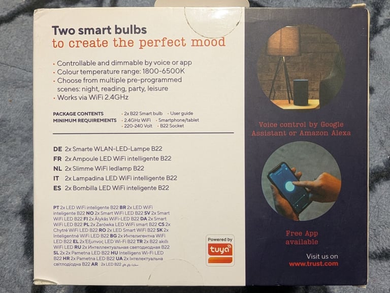 Trust Smart Bulb 2 Pack Dimmable LED Tunable White 9W 2.4GHz WiFi Alexa & Google Home Compatible