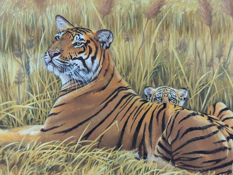 Original oil painting - Tiger Triptych, oil on hinged board, art artwork