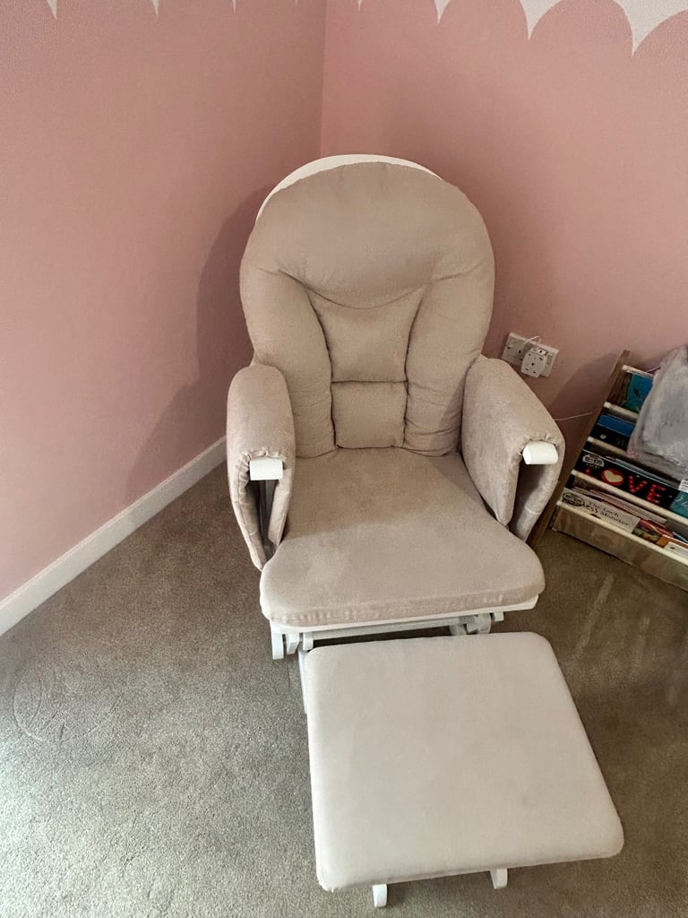 OBaby Reclining Glider Rocking Chair (White & Sand)