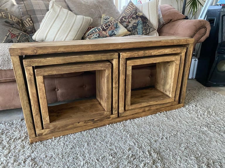 Double nest of tables Rustic, Hand Made reclaimed wood country cottage
