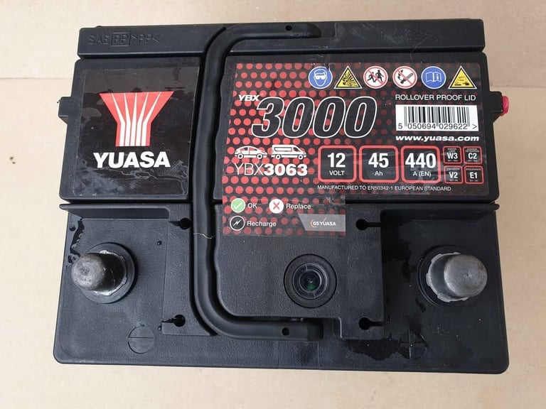 12V CAR BATTERY. YUASA YBX3063. TYPE 063