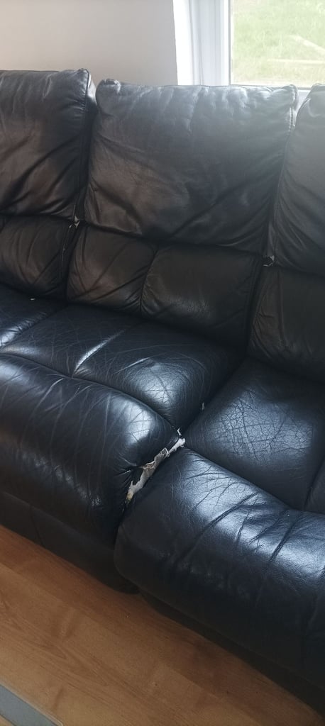 image for Black Leather Sofa - 3x seater and 2x seater 
