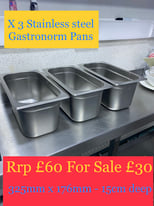 Stainless steel Gastronorm pans x 3