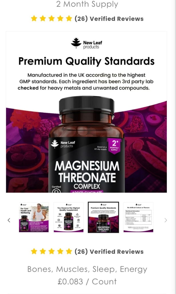 New Leaf Products Magnesium Threonate / Glycinate - Brand new sealed 