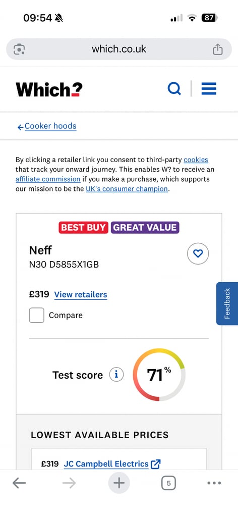 NEFF N30 D5855X1GB 73 cm Canopy Cooker Hood Extractor - Silver