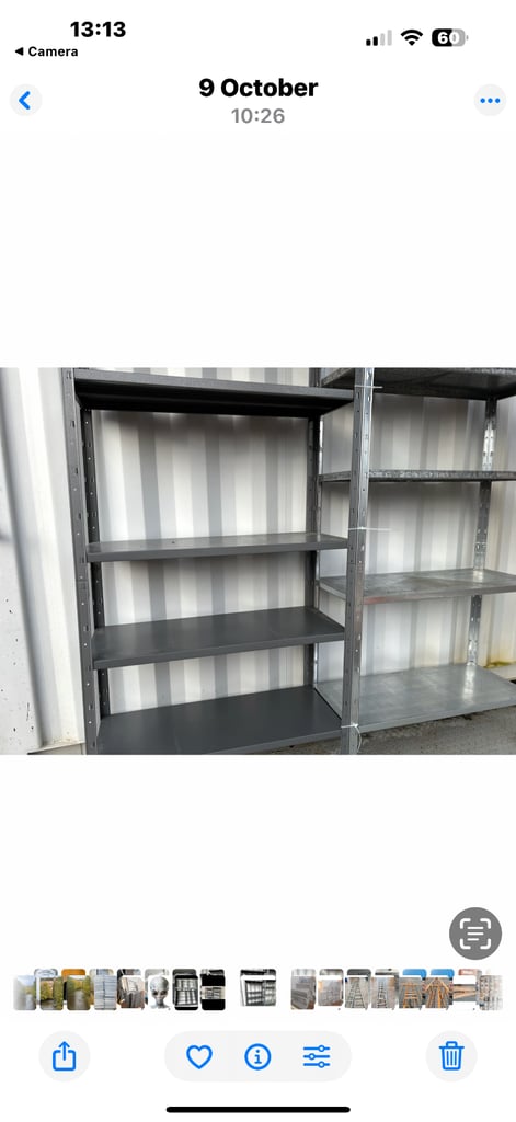 5 POWDER COATED INDOOR Or 5 GALVANISED OUTDOOR SHELVES 4 UPRIGHTS  £20 