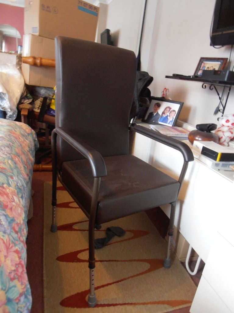 image for Brown leather, Orthopaedic ,Bed-side , Arm-chair, Adjustable leg's and Backrest for Height,