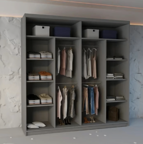 Brand New - Ringo Mirror Sliding Door Wardrobe - Grey - SAME/NEXT DAY DELIVERY