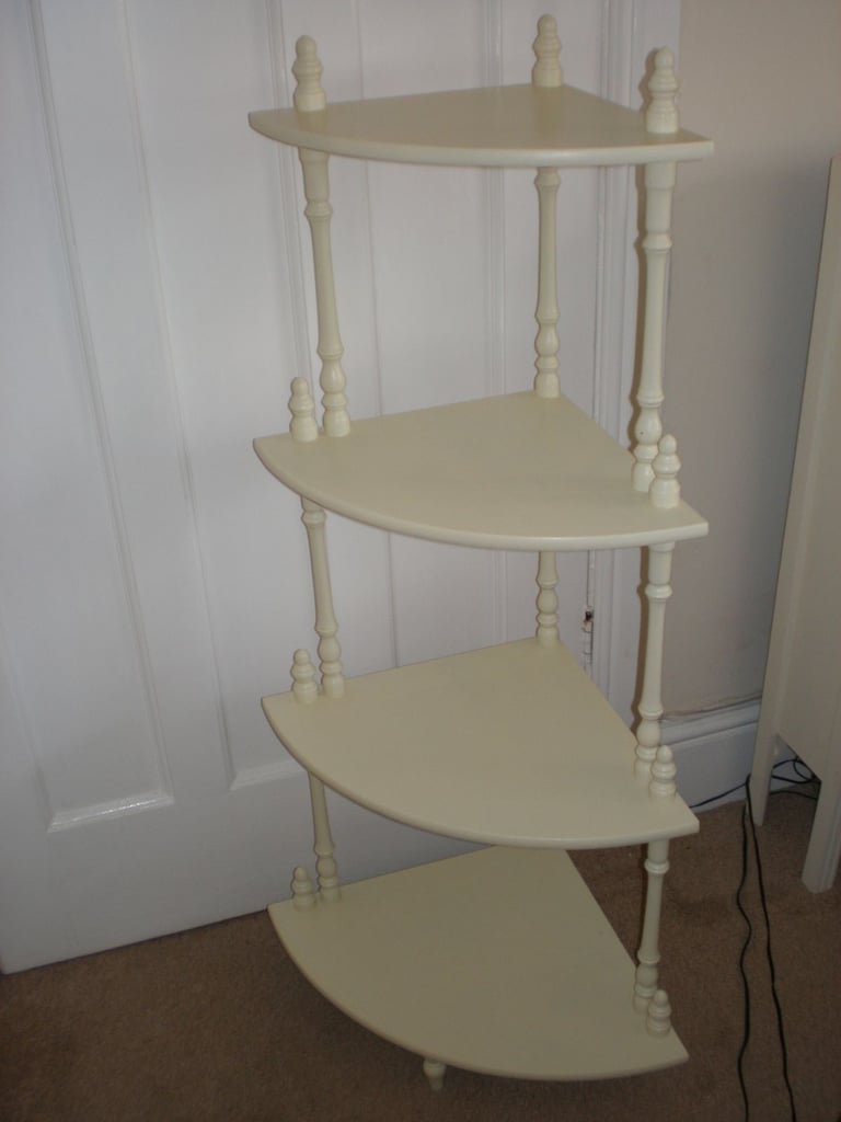 image for Vintage Corner Shelf Painted Wood Display Unit 