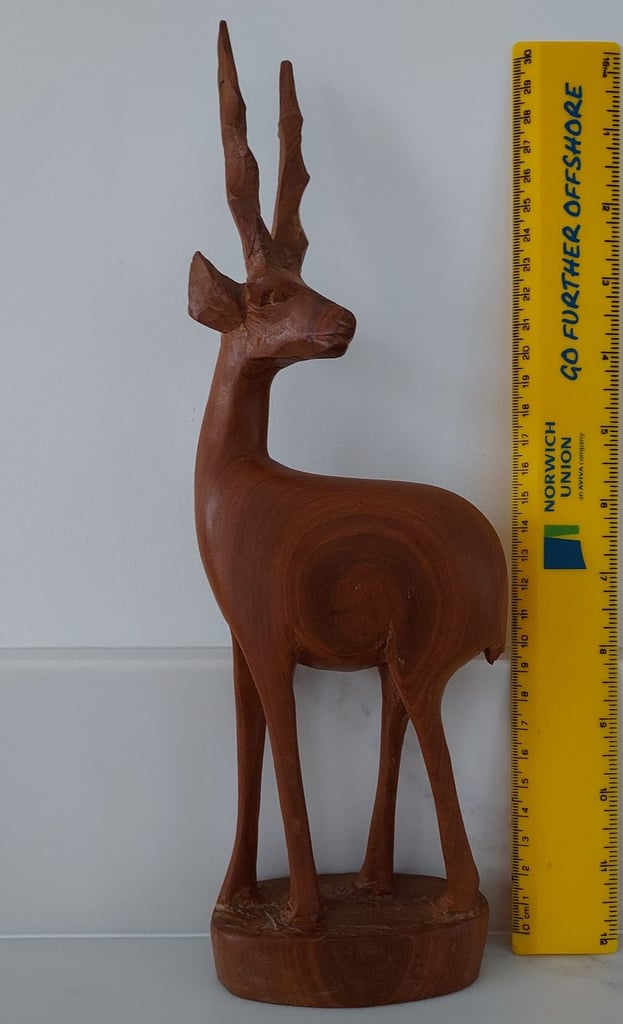 Vintage Carved Wooden Ornamental Standing Deer 30 cm Tall