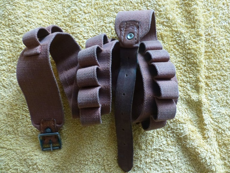 Brady Vintage Brown Leather And Canvas Shotgun 25 Cartridge Ammo Belt 