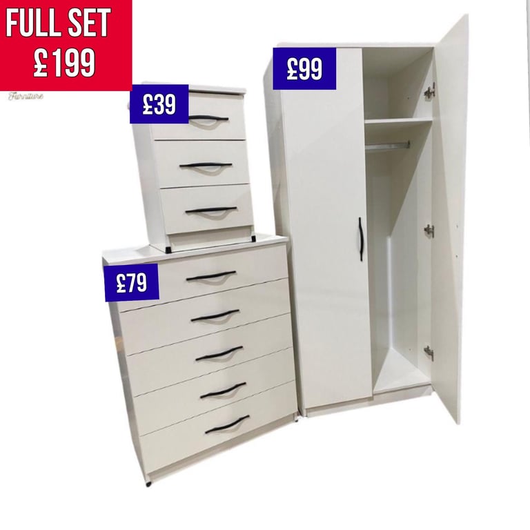 WARDROBE,CHEST OF DRAWERS,BEDSIDE CABINET. 