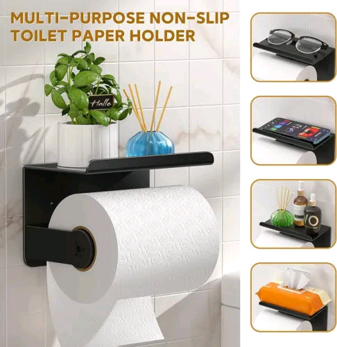 Toilet Paper Roll Holder Wall Mounted With Mobile Phone Storage Bathro ...