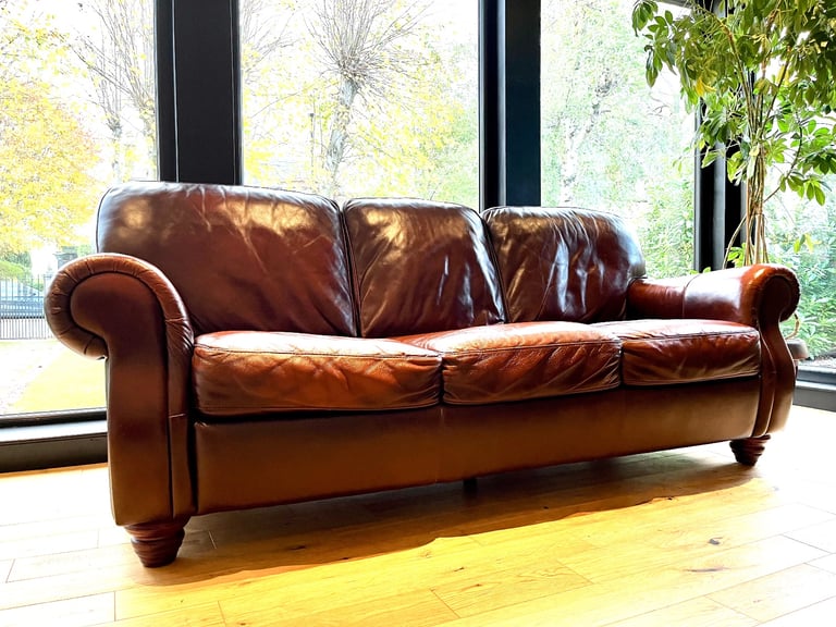 Leather Roll Top 3 Seater Sofa